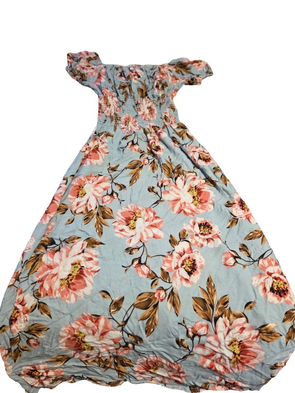 Blue Floral Off-Shoulder Maxi Dress